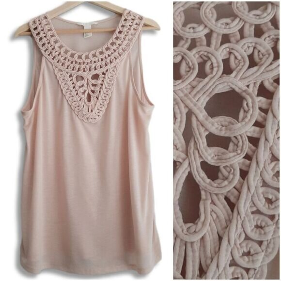 H&M Conscious Twist Fabric Lace Style Yoke Tank Top Pink Sz L - Picture 1 of 11